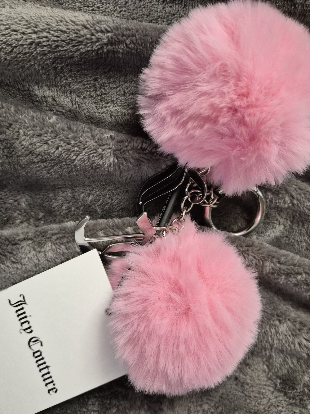 UK Juicy Couture Pink Faux Fur Pom Keychain Charm